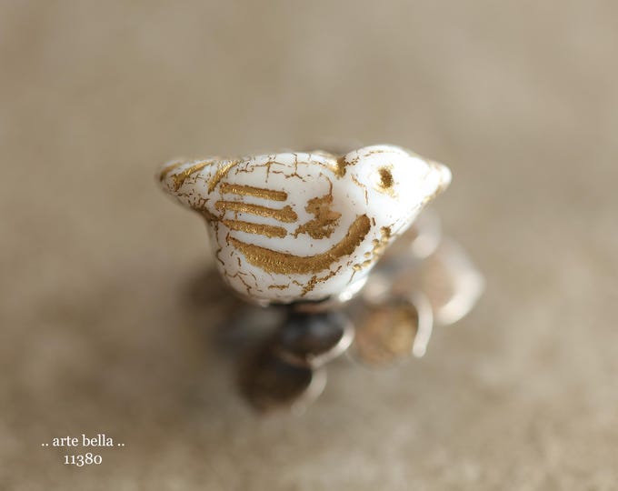 New .. GOLDEN DOVE CHIRPS .. 6 Premium Czech Glass Bird Beads 11x22mm (11380-st) .. jewelry supplies