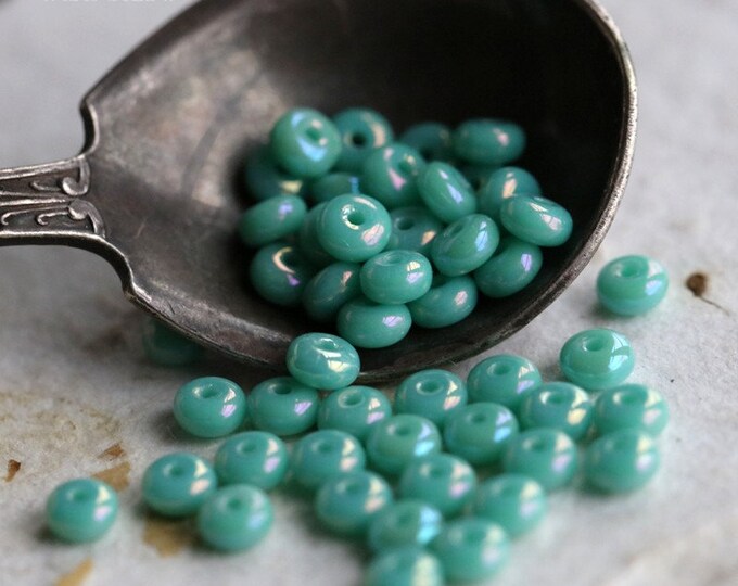MYSTIC TURQUOISE BITS .. 100 Premium Czech Glass Spacer Rondelle Beads 3x2mm (6237-st) .. jewelry supplies