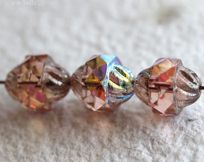 MYSTIC PINK TWIST .. 10 Premium Czech Aurora Borealis Glass Turbine Beads 11x10mm (7877-10)