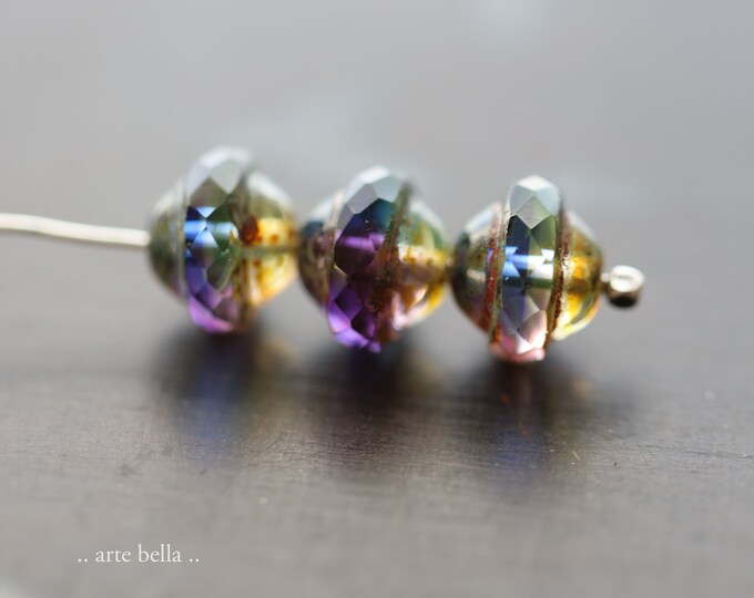 back in stock .. ROYALTY BLISS .. 15 Premium Picasso Czech Glass Saturn Beads 8x10mm (5341-st) .. jewelry supplies