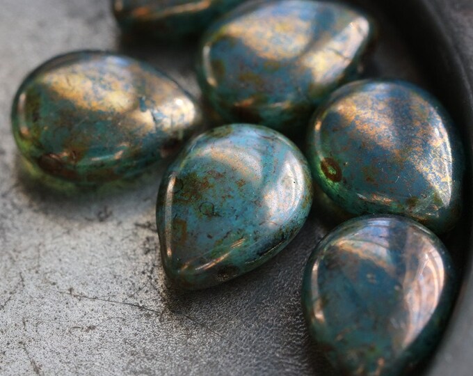 BRONZE OCEANIC PEARS .. 6 Premium Picasso Czech Teardrop Beads 16x12mm (3368-6) .. jewelry supplies