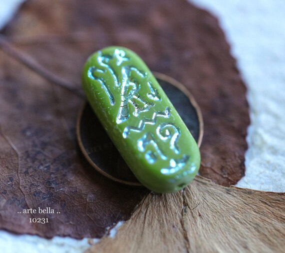 Premium Glass Beads .. MYSTIC GREEN EGYPTIAN Cartouche No. 2