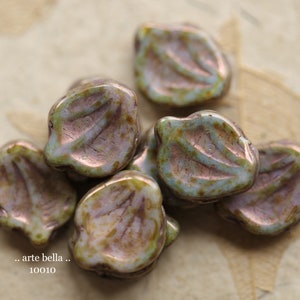 premium glass beads .. BRONZE VIOLET LEAVES .. 10 Picasso Czech Glass Leaf Beads 15x12mm (10010-10) .. jewelry supplies