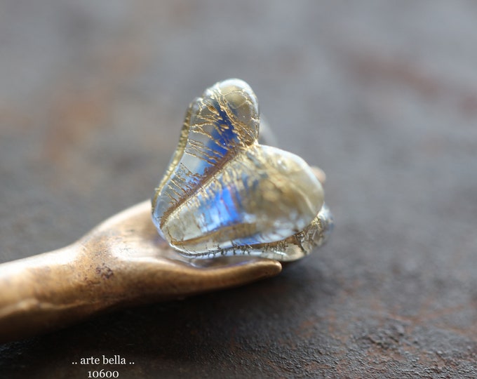 GOLDEN BLUE BELLS No. 2 .. 4 Premium Czech Glass Bell Flower Beads 11x9x13mm (10600-4) .. jewelry supplies
