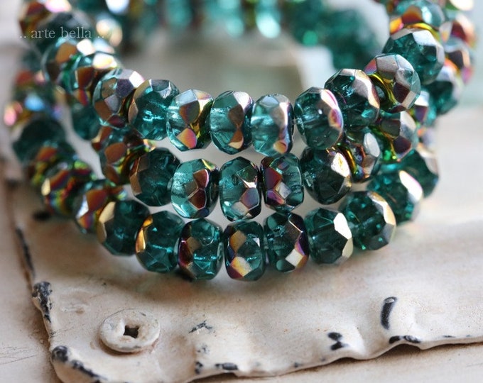 MYSTIC TEAL BABIES .. 30 Premium Czech Glass Faceted Rondelle Beads 3x5mm (7920-st)