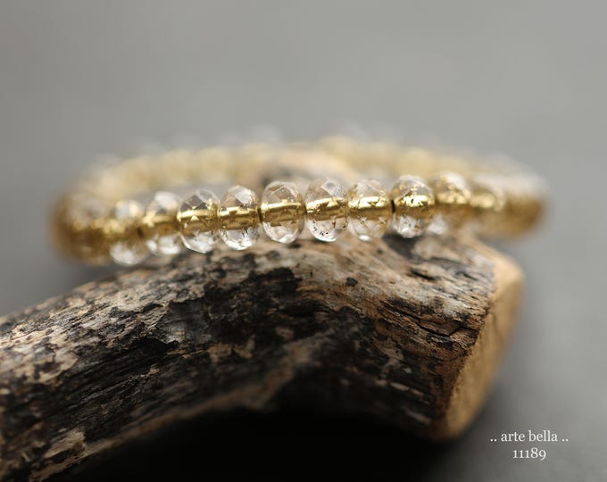 premium glass beads .. SIMPLY GOLDEN BABIES .. New 30 Czech Etched Glass Faceted Rondelle Beads 3x5mm (11189-st) .. jewelry making supplies