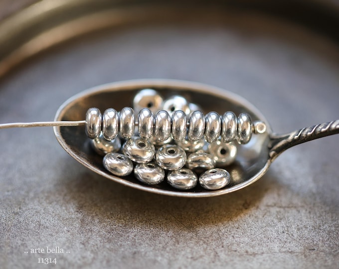 New .. SILVERED DOTS .. 100 Premium Czech Glass Rondelle Spacer Beads 4x2mm (11314-100) .. jewelry supplies