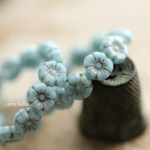 BABY BLUE PANSY 7mm .. 12 Premium Czech Glass Hibiscus Flower Beads (9674-12) .. jewelry supplies