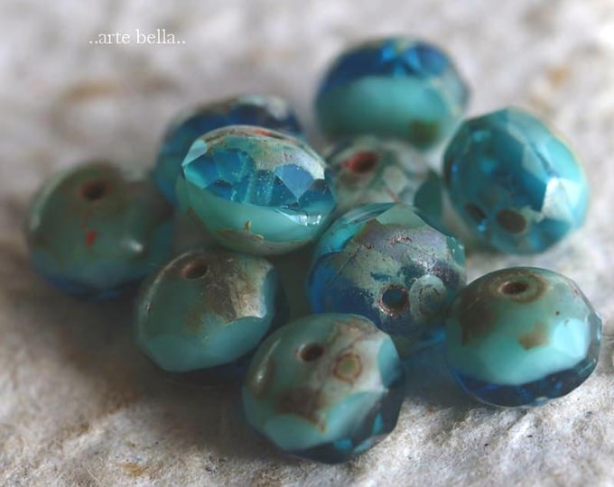 back in stock .. SUMMER'S GLOW .. 25 Premium Picasso Czech Glass Faceted Rondelle Beads 6x8mm (3905-st) .. jewelry supplies