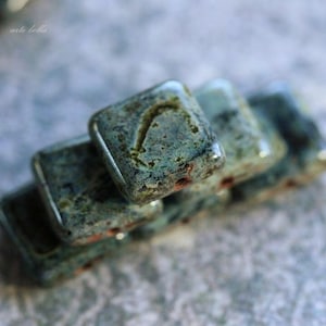 back in stock .. NIGHT SKY SQUARES .. 15 Premium Picasso Czech Glass Square Tile Beads 10mm (64-st) .. jewelry supplies