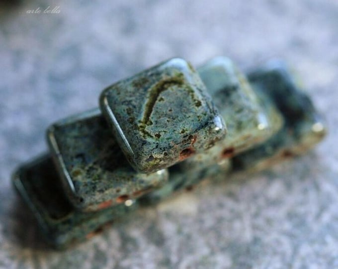 back in stock .. NIGHT SKY SQUARES .. 15 Premium Picasso Czech Glass Square Tile Beads 10mm (64-st) .. jewelry supplies