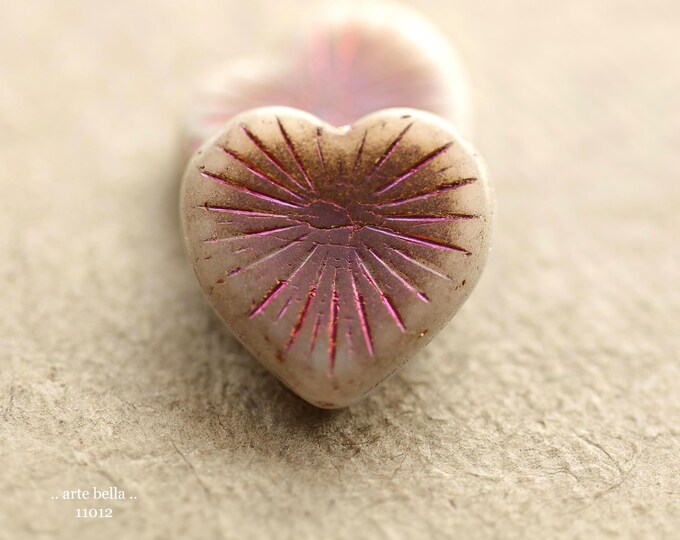 MYSTIC WHITE FLAMING Hearts .. New 2 Premium Czech Glass Heart Beads 22mm (11012-2) .. jewelry supplies