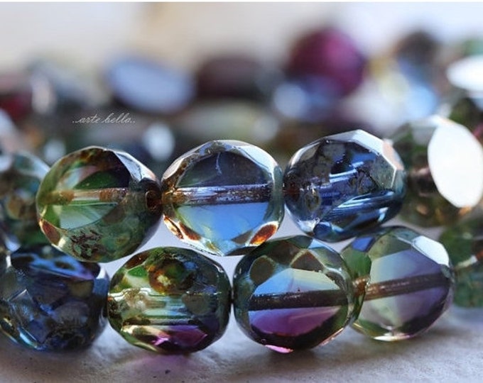 ROYALTY SLABS .. 6 Premium Picasso Czech Table Cut Faceted Glass Beads 12mm (4951-6) .. jewelry supplies