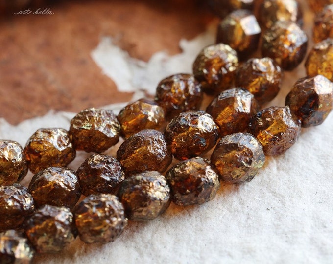 RUSTIC TOPAZ PEBBLES .. 25 Premium Stone Picasso Czech Glass Faceted Round Beads 6mm (4713-st)