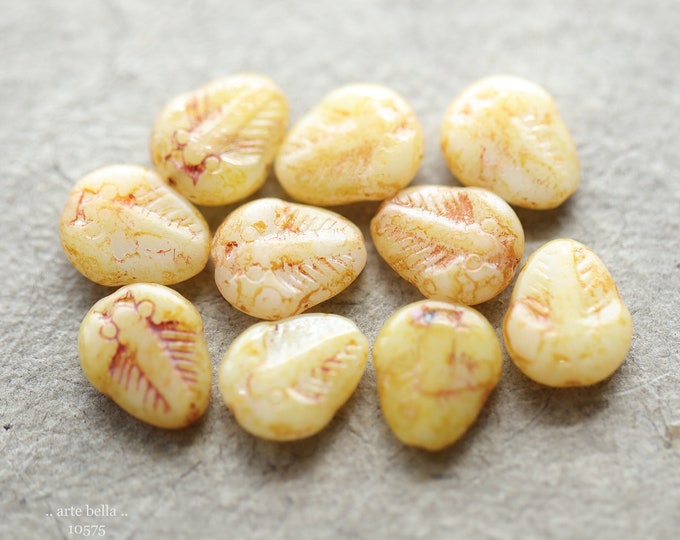 EARTHY CREAM TRILOBITES .. 10 Premium Picasso Czech Glass Trilobite Fossil Bead Mix 14x11mm (10576-10) .. jewelry supplies