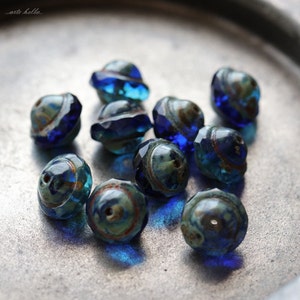 TROPICAL BLISS .. 15 Premium Picasso Czech Glass Saturn Beads 8x10mm (5155-st) .. jewelry supplies