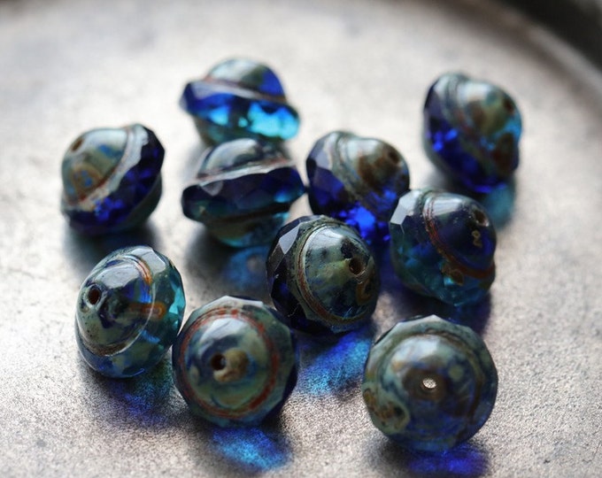 back in stock .. TROPICAL BLISS .. 15 Premium Picasso Czech Glass Saturn Beads 8x10mm (5155-st) .. jewelry supplies