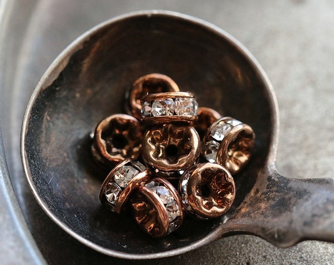 back in stock .. 10 Czech Preciosa 4.5mm Antique Copper Crystal Rhinestone Rondelles (rhi-02) .. jewelry supplies