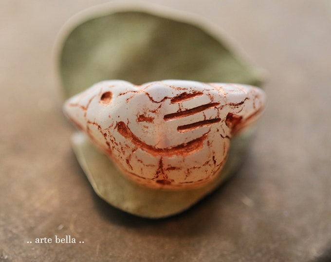 COPPERED DOVE CHIRPS .. 6 Premium Matte Czech Glass Bird Beads 11x22mm (9586-6) .. jewelry supplies