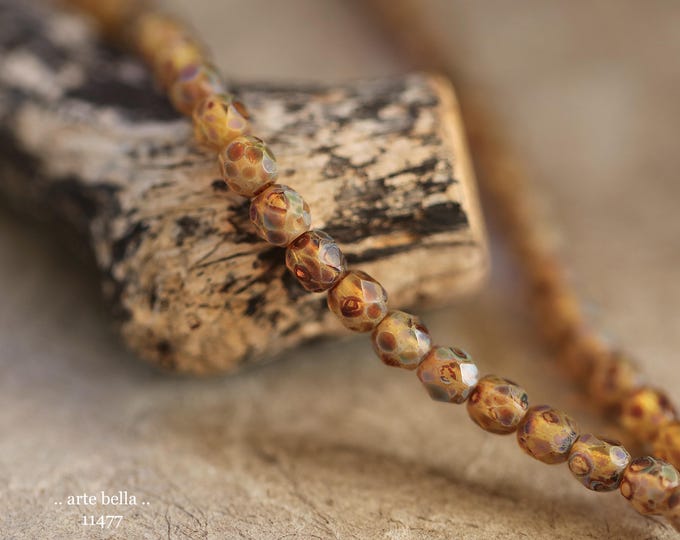 New .. EARTHY AMBER TOTS .. 50 Matte Picasso Czech Glass Faceted Round Beads 4mm (11477-st) .. jewelry supplies