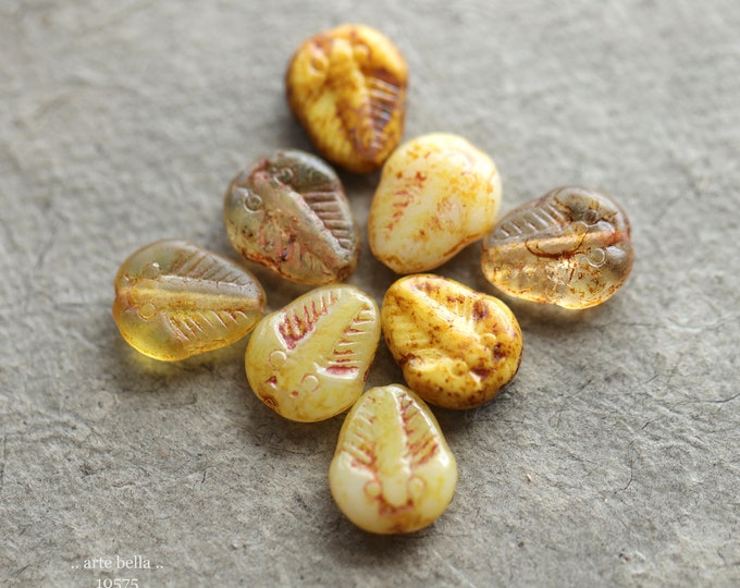 last ones .. ANCIENT TRILOBITE MIX .. 11 Premium Picasso Czech Glass Trilobite Fossil Beads 14x11mm (10575-11) .. jewelry supplies