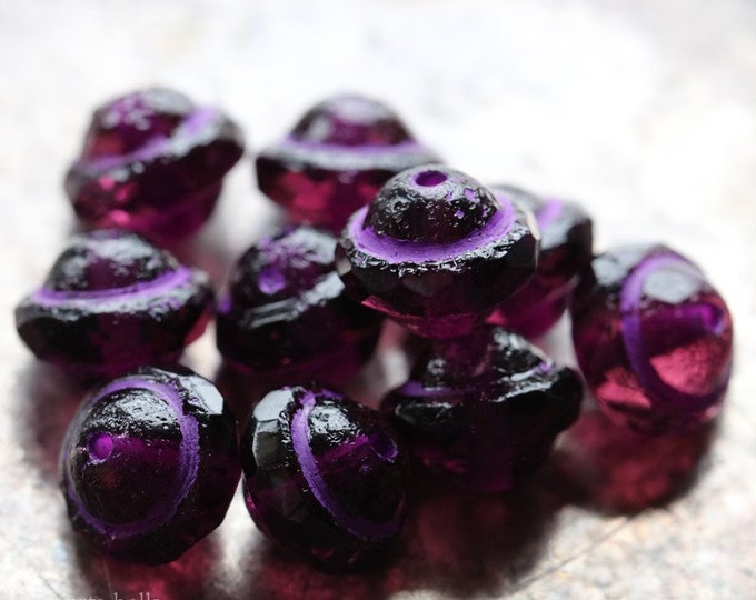 ETCHED VIOLET BLISS .. 15 Premium Picasso Czech Glass Saturn Beads 8x10mm (8251-15)