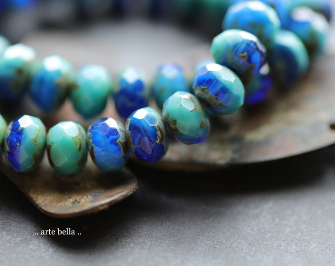 TIDE POOLS .. 25 Premium Picasso Czech Glass Faceted Rondelle Beads 6x9mm (9897-st) .. jewelry supplies
