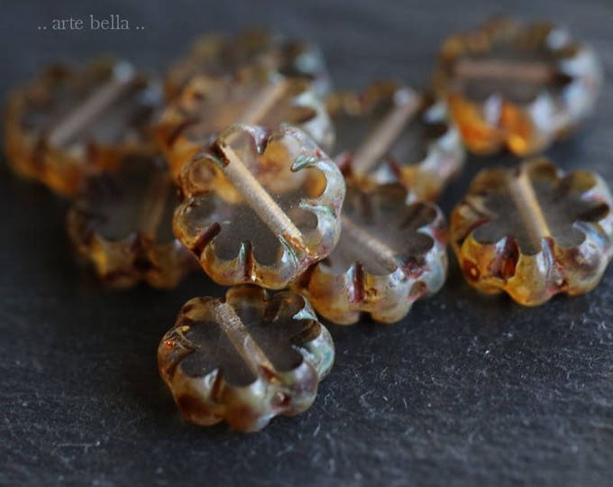 sale .. CLEARLY BLOOMS .. 10 Premium Picasso Czech Flower Glass Beads 9x3mm (6196-10)