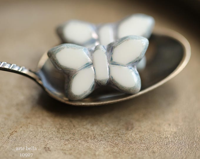 SLATE WHITE FLUTTERS .. New 4 Premium Picasso Czech Glass Butterfly Beads 19x11mm (10927-4) .. jewelry supplies