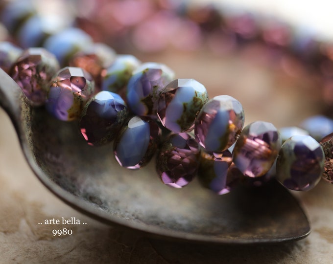 back in stock .. WILD LUPINE .. 25 Picasso Czech Glass Faceted Rondelle Beads 6x8mm (9980-st) .. jewelry supplies