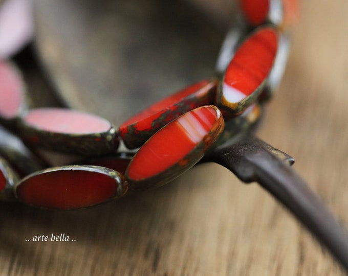 PETITE KOI PETALS .. 12 Premium Picasso Czech Glass Spindle Beads 16x6mm (4948-st) .. jewelry making supplies