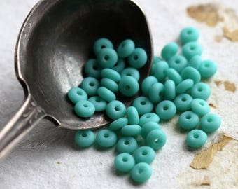 last ones .. MATTE TURQUOISE BITS No. 2 .. 100 Premium Czech Etched Glass Spacer Rondelle Beads 3x1mm (5772-100)