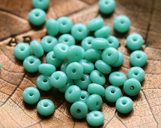 GLOSSY TURQUOISE BITS .. 100 Premium Czech Glass Smooth Rondelle Beads 2x3mm (8306-100) .. jewelry supplies
