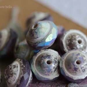 MYSTIC VIOLET BLISS .. 15 Premium Picasso Czech Glass Saturn Beads 8x10mm (7874-st)