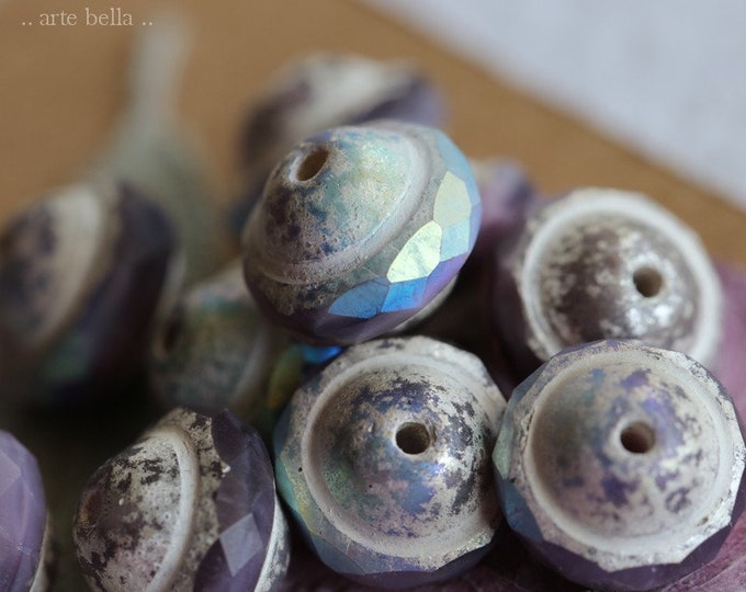 MYSTIC VIOLET BLISS .. 15 Premium Picasso Czech Glass Saturn Beads 8x10mm (7874-st) .. jewelry supplies