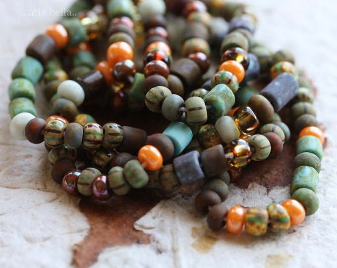 back in stock .. GYPSY MIX No. 7290m .. 20" Premium Picasso Czech Glass Matte Aged Striped Seed Bead Mix Size 6/0 (7290m-st)