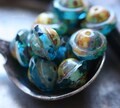 CAPRI SAND BLISS .. 15 Picasso Czech Glass Saturn Beads 8x10mm (4156-st) .. jewelry supplies