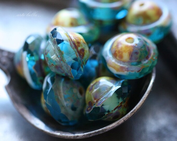 CAPRI SAND BLISS .. 15 Premium Picasso Czech Glass Saturn Beads 8x10mm (4156-st) .. jewelry supplies
