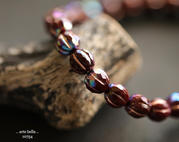 MYSTIC COPPER MAROON Glitz 6mm .. 25 Premium Czech Glass Faceted Melon Beads (10754-st) .. jewelry supplies