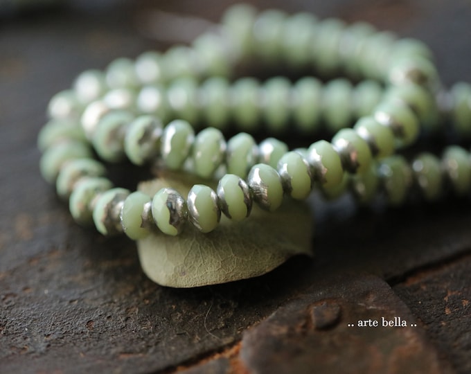 back in stock .. SILVERED MINT BABIES .. 30 Premium Czech Glass Faceted Rondelle Beads 3x5mm (9597-st)