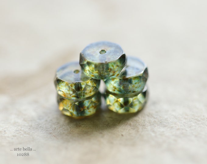 EARTHY PINE WHEELS .. 10 Premium Picasso Czech Glass Wheel Beads 10x4mm (10288-10) .. jewelry supplies