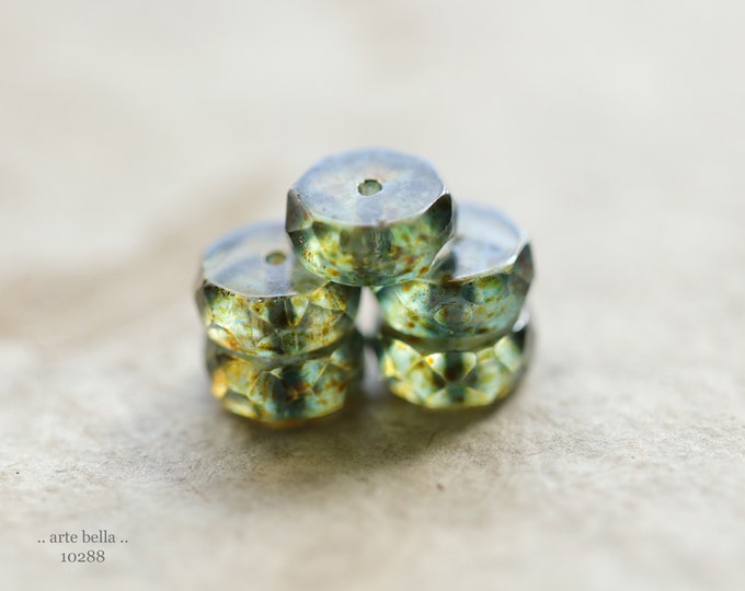 EARTHY PINE WHEELS .. New 10 Premium Picasso Czech Glass Wheel Beads 10x4mm (10288-10)