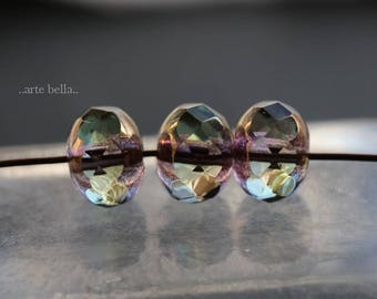 GALETS BRONZE VERT D'HIVER .. 25 perles rondelles à facettes en verre tchèque métallique de qualité supérieure 5 x 7 mm (6148-st) .. accessoires de bijouterie