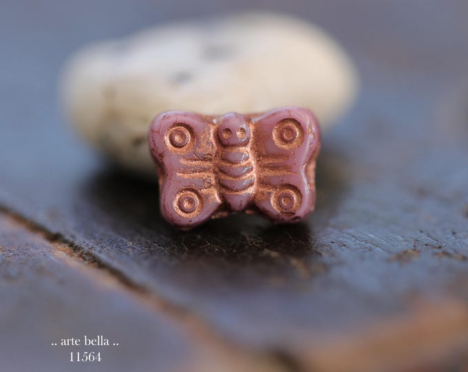 New .. COPPERED ROSE BEBE Flutters .. 12 Premium Czech Glass Butterfly Beads 8x11mm (11564-st) .. jewelry supplies