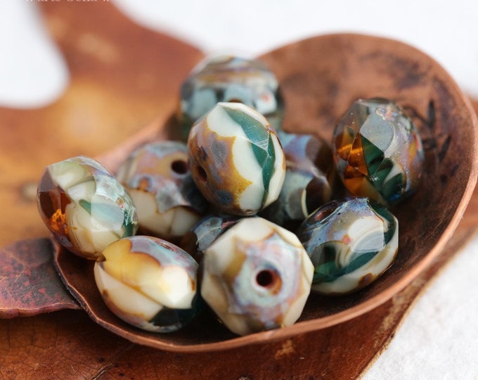 RIVER WILD .. 25 Premium Picasso Czech Glass Faceted Rondelle Beads 6x8mm (7933-st) .. jewelry supplies