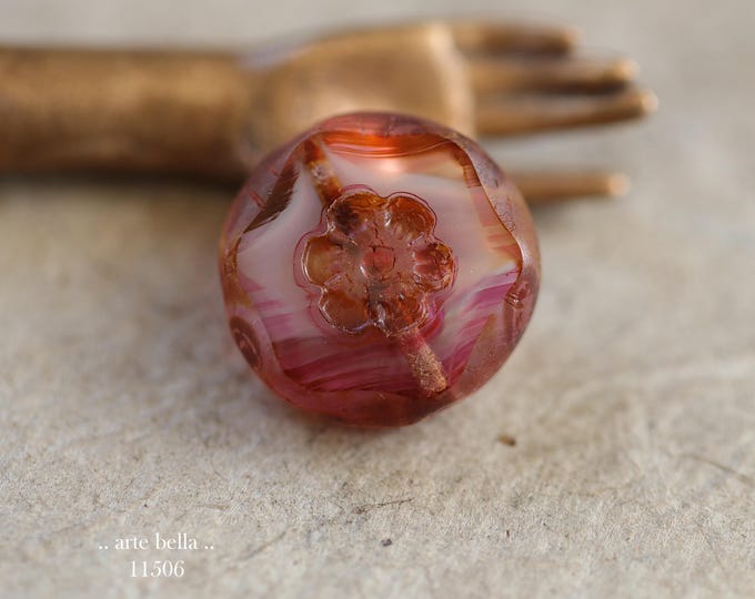 New .. EARTHY BUDDING PINKS .. 4 Premium Picasso Czech Glass Coin Flower Beads 15mm (11506-4) .. jewelry supplies