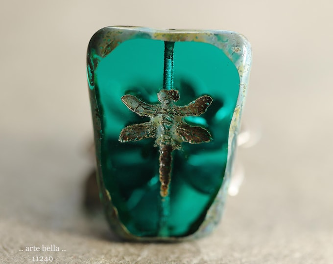 New .. EARTHY DEEP OCEAN Dragonflies .. 2 Premium Picasso Czech Glass Dragonfly Bead/Pendants 28x20mm (11249-2) .. jewelry supplies