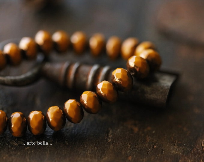 BRONZED SQUASH PEBBLES .. 25 Premium Czech Glass Faceted Rondelle Beads 7x5mm (9601-st) .. jewelry supplies