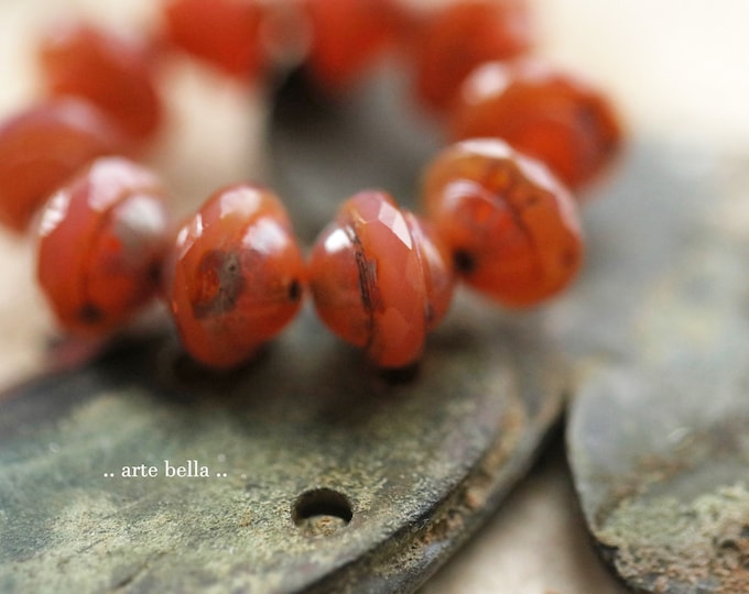 premium glass beads .. EARTHY BITTERSWEET BLISS .. 10 Picasso Czech Glass Saturn Beads 8x10mm (9831-st) .. jewelry supplies