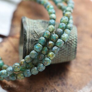 last ones .. TEAL POND BITS 3mm .. 50 Premium Etched Picasso Czech Glass Faceted Round Beads (8212-st)